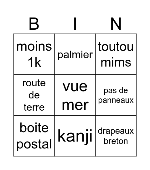 Bingo GEO Bingo Card