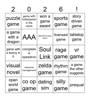 2026 video game bingo Card