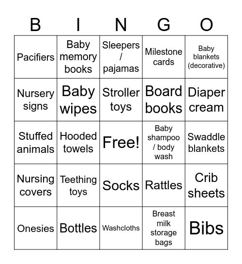 Baby Shower Bingo Card