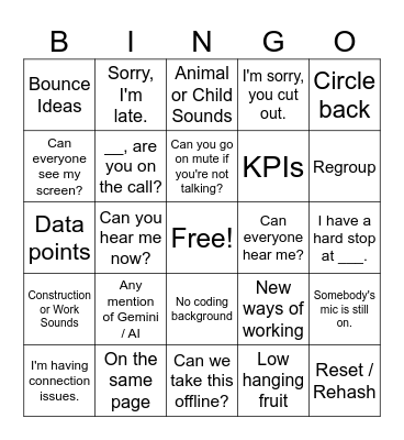 Conference Call Bingo Card