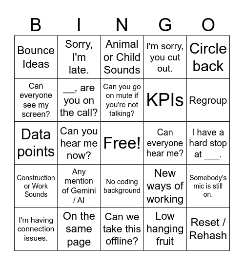 Conference Call Bingo Card