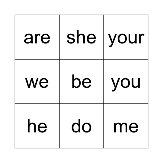 Tricky Words Bingo Card