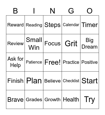 Goal Setting Bingo Card