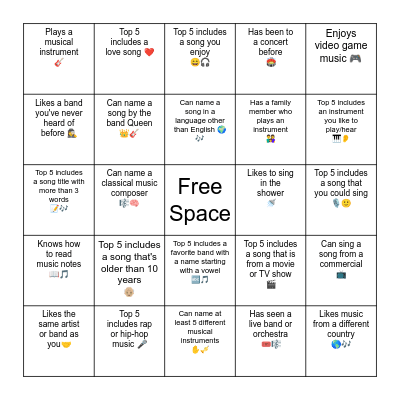 Spotify Playlist Human Bingo (find someone who...) Bingo Card