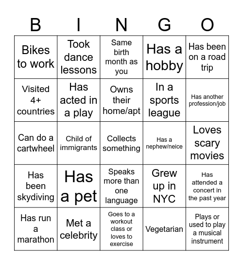 Let's Get to Know Each Other! YAY! Bingo Card
