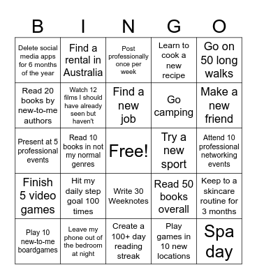 2026 Goals Bingo Card