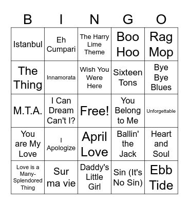 Musical Bingo - 50s! Bingo Card