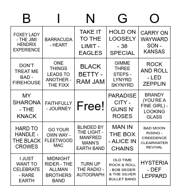 JUKEBOX HEROS Bingo Card