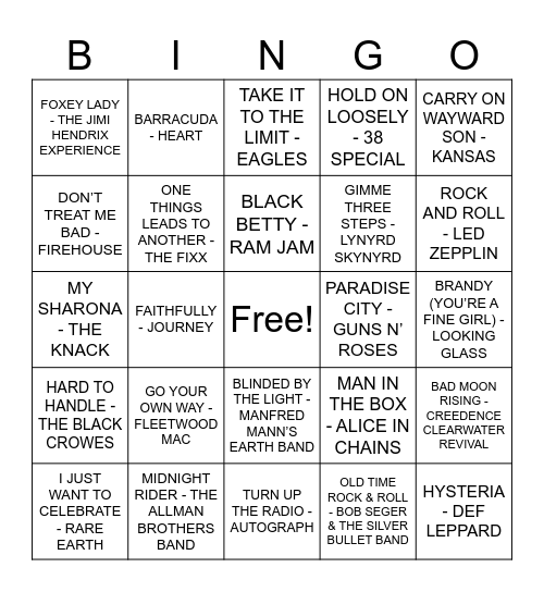 JUKEBOX HEROS Bingo Card