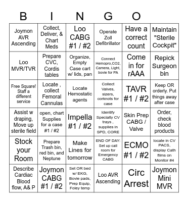 2nd Circulator Cardiac Nurse Buddy Call Bingo Card