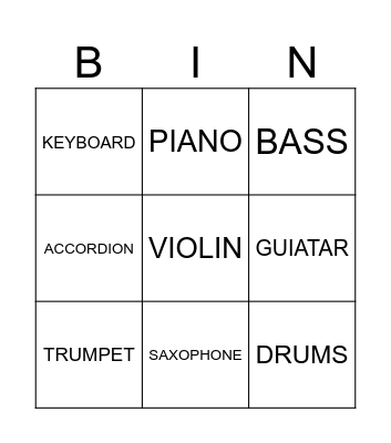 MUSICAL INTRUMENTS Bingo Card