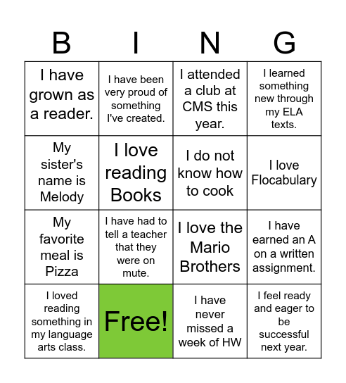 End of the School Year Bingo Card