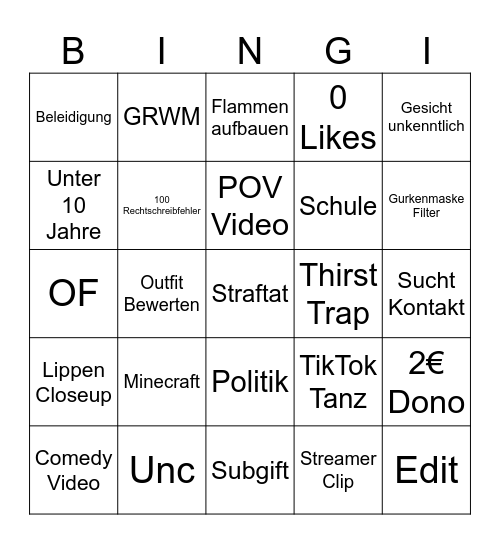 Snapchat Spotlight Bingi Bingo Card