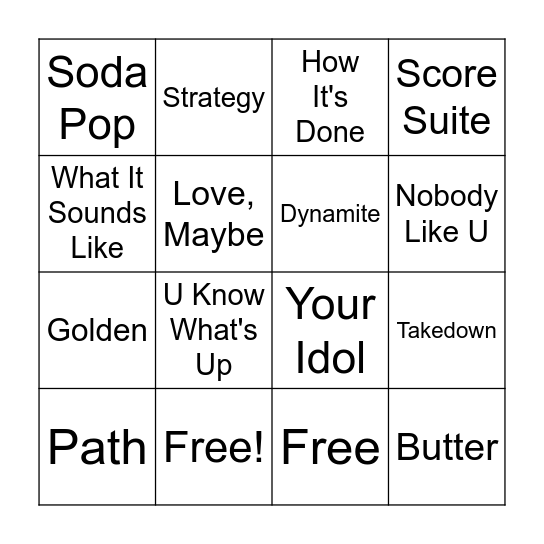 KPop Demon Hunters Bingo Card