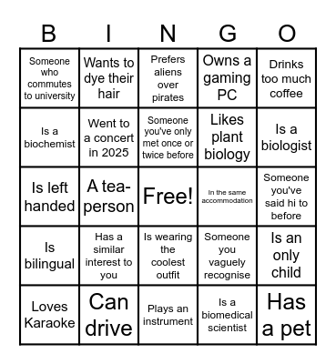 Bioscience Society Icebreaker 2025-26 Bingo Card