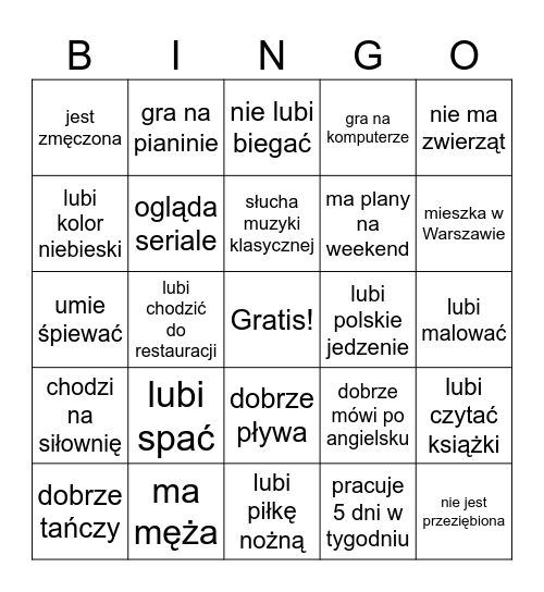 Znajdź osobę, która... Bingo Card