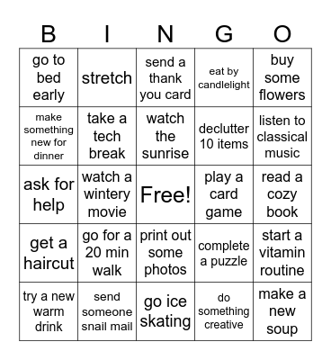 January Little Things Bingo Card