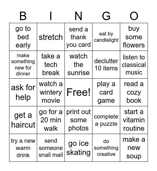 January Little Things Bingo Card