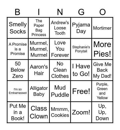 Robert Munsch Bingo Card