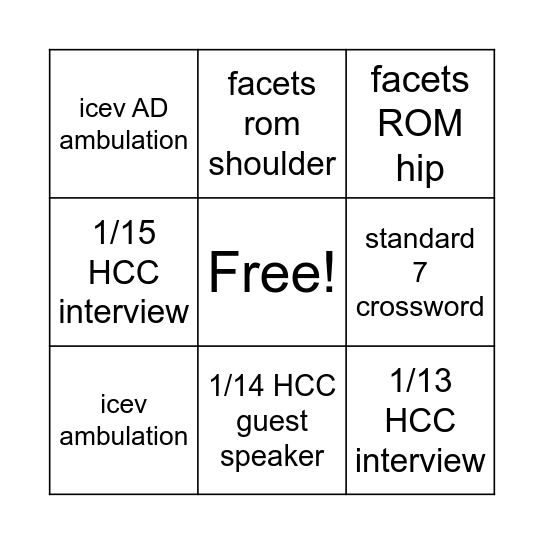Standard 7 session 1 Bingo Card