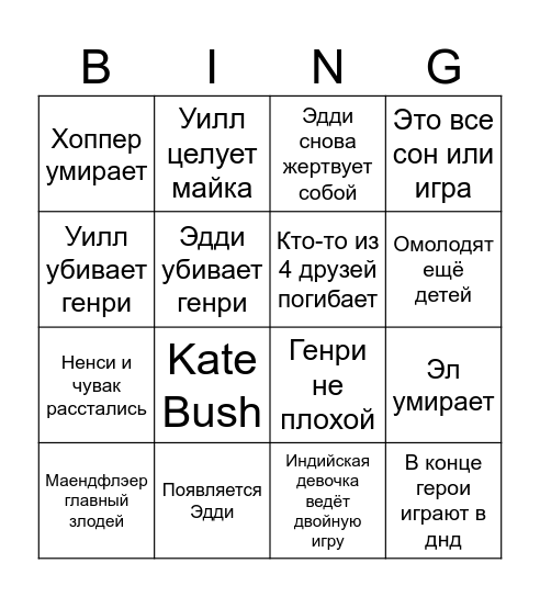 Stranger things final Bingo Card