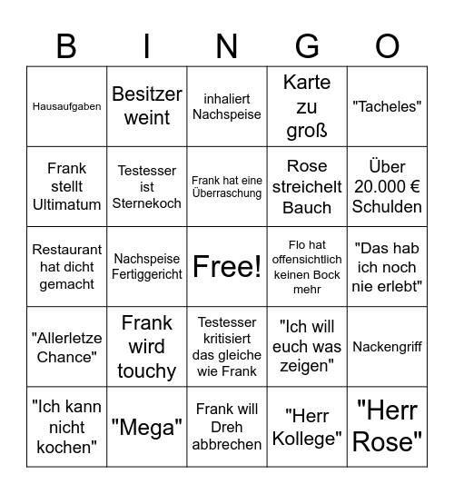 Rosé Bingo Card