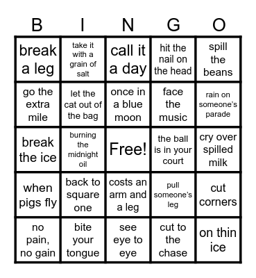 40 - Idioms Bingo Card