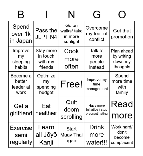 Josh 2026 Bingo Card