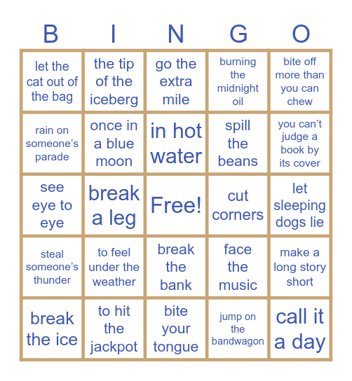 55 idioms ESL Bingo Card