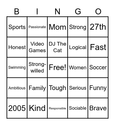 Zyaire Bingo Card