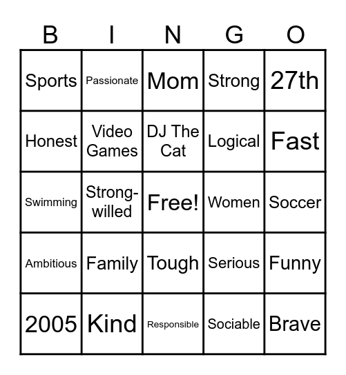 Zyaire Bingo Card