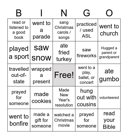 Untitled Bingo Card