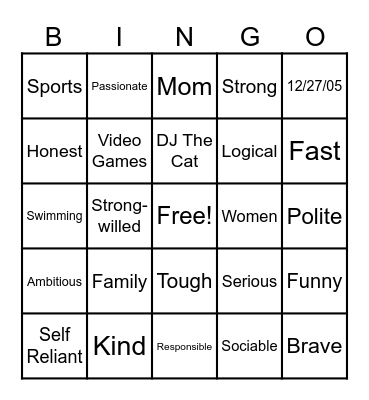 Zyaire Bingo Card