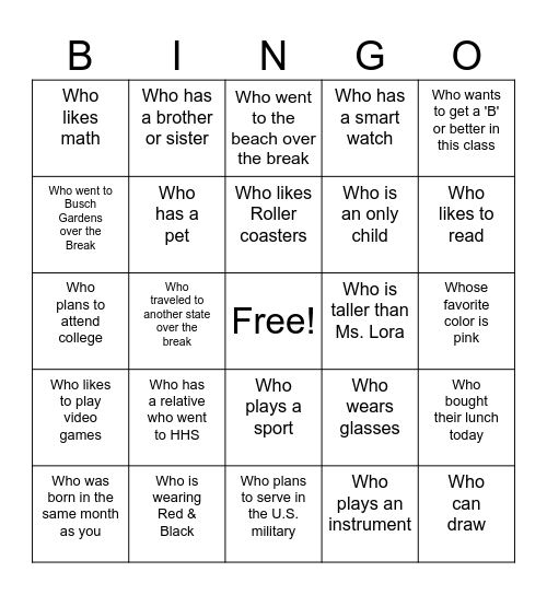 Human Bingo 3 Bingo Card