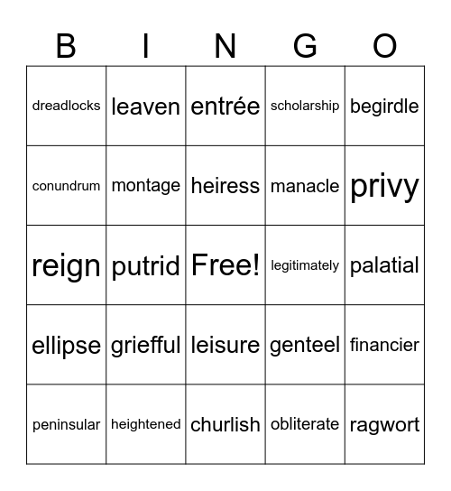 BINGO 1 Bingo Card