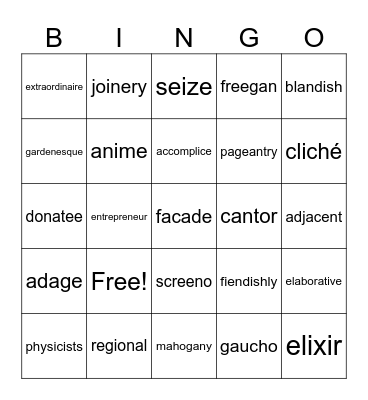 BINGO 1 Bingo Card