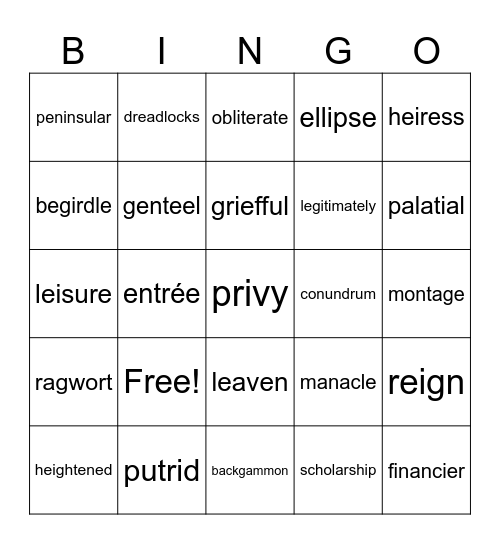 BINGO 1 Bingo Card