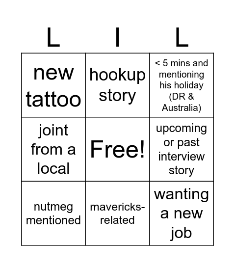 Lil Guy Holiday Bingo Card