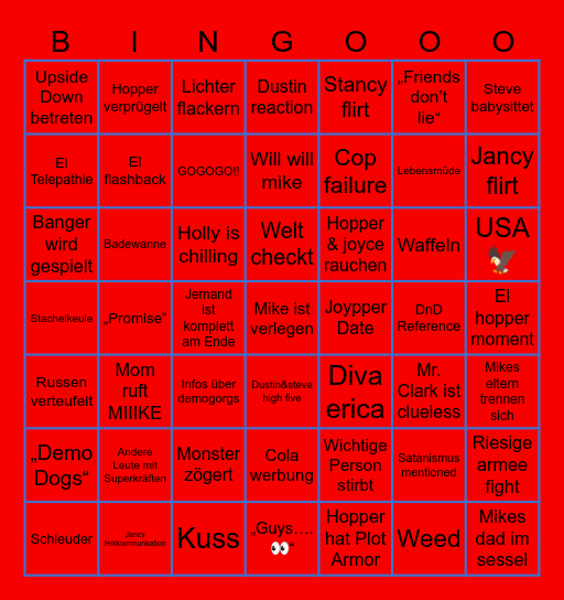 Stranger Things S5 Bingo Card