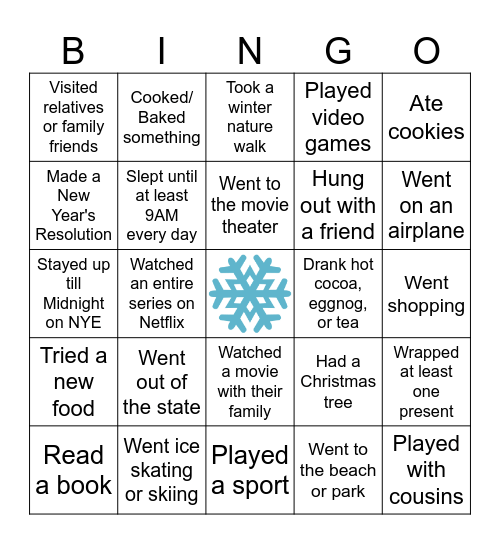 CGarrett - Human Bingo - Winter Break Edition Bingo Card