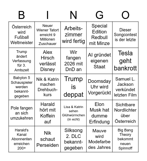 Jahresbingo 2026 Bingo Card