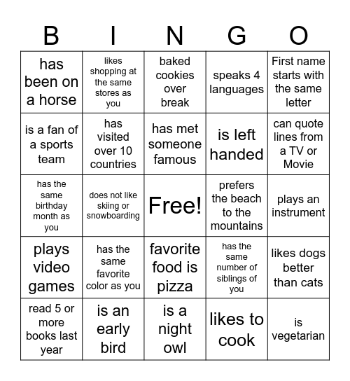 Find a classmate who Bingo Card