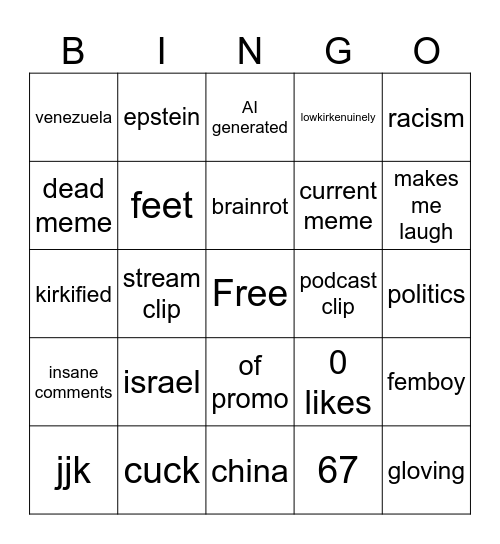 insta reels bror Bingo Card