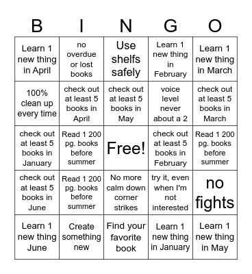 4th Grade 2026 Library Goals- Stevens Bingo Card