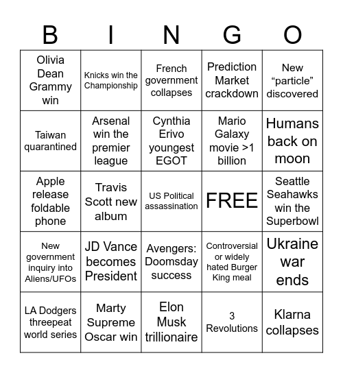 2026 bingo card Bingo Card