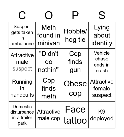 COPS Bingo Card