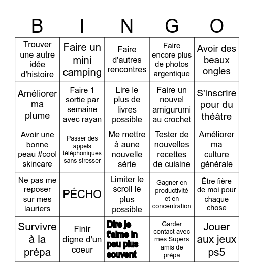 Mes objectifs 2026 Bingo Card