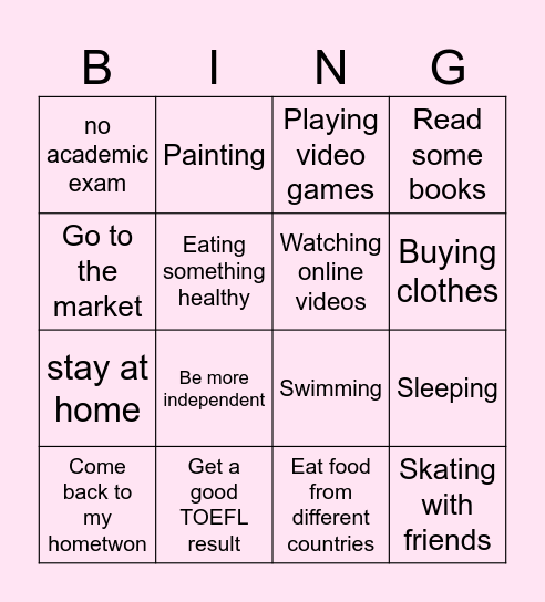 School Bingo Card
