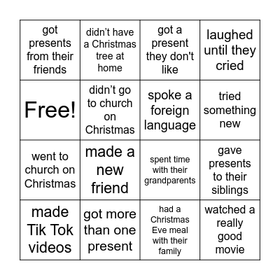 After Christmas Bingo Card