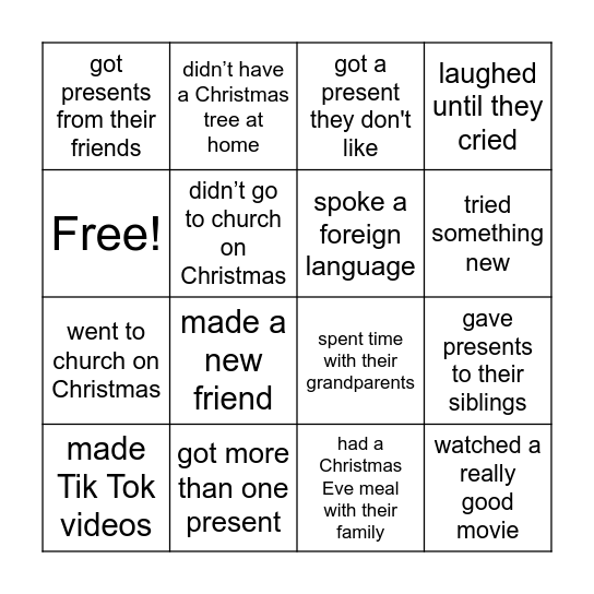 After Christmas Bingo Card